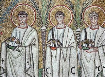 Procession of the Martyrs, 527-99 (mosaic) (detail of 58071) | Obraz na stenu
