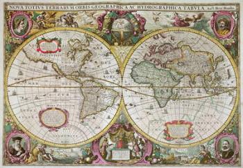 A New Land and Water Map of the Entire Earth, 1630 (coloured engraving) | Obraz na stenu