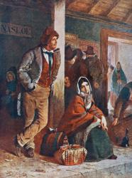 Irish emigrants at Ballinasloe station on their way to Galway, Ireland to board boats to America in the 19th century, after the painting by Erskine Nicol. | Obraz na stenu