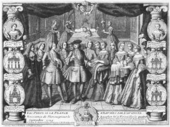 Birth of Louis, Dauphin of France, son of Louis XV, on 4th September 1729 (engraving) (b/w photo) | Obraz na stenu