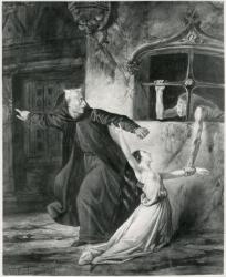 Sachette, Esmeralda and Claude Frollo, illustration to 'The Hunchback of Notre Dame' by Victor Hugo (1802-85), 1831 (w/c) (b/w) | Obraz na stenu