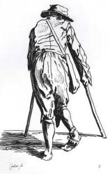 Beggar on his crutches, from behind (pen & ink on paper) (b/w photo) | Obraz na stenu