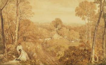 Wooded landscape with cottages and countrywomen, Hurley, Berks, 1818 (w/c over graphite on paper) | Obraz na stenu