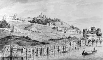A view of the port of the city of Lyons from the Rhone, 1870 (engraving) (b/w photo) | Obraz na stenu