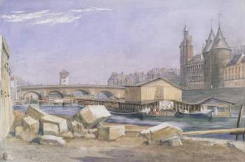 The Pont au Change and the Conciergerie, Paris, 1837 (w/c on paper) | Obraz na stenu