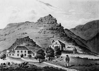 Napoleon facing 'The Briars', home of the Balcombe family who provided accommodation for Napoleon on St Helena from October 19 to December 10, 1815, 1816 (engraving) | Obraz na stenu