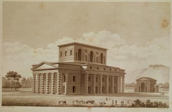 Perspective view of the house of the director of the salt works in the 'ideal city' of Chaux, engraved by Louis Sellier (b.1757) and Coquet, c.1801 (engraving) | Obraz na stenu