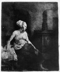 Woman sitting half-dressed beside a stove, 1658 (etching) | Obraz na stenu