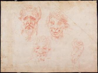 W.33 Sketches of satyrs' faces (red chalk on paper) | Obraz na stenu
