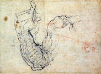 Preparatory Study for the Arm of Christ in the Last Judgement, 1535-41 (black chalk on paper) (recto) | Obraz na stenu