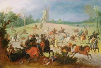 A cavalry battle in a wooded valley before a windmill | Obraz na stenu