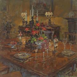 Dining Room with Geraniums (oil on canvas) | Obraz na stenu