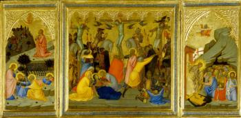 A Triptych: Agony in the Garden, The Crucifixion, and the Raising the Patriarchs and Prophets from the Dead (egg tempera & gold leaf on wood panel) | Obraz na stenu
