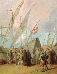 Departure of Christopher Columbus (1451-1506) from Palos, detail of the central group (oil on canvas) (see also 161069) | Obraz na stenu