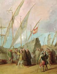 Departure of Christopher Columbus (1451-1506) from Palos, detail of the central group (oil on canvas) (see also 161069) | Obraz na stenu