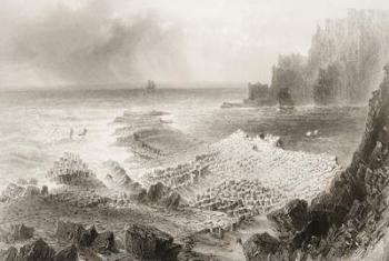 The Giant's Causeway from above, County Antrim, Northern Ireland, from 'Scenery and Antiquities of Ireland' by George Virtue, 1860s (engraving) | Obraz na stenu