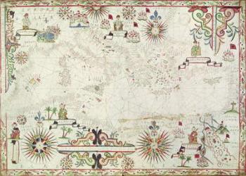 Map of the Mediterranean, 1625 (gouache on paper) | Obraz na stenu