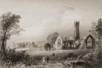 Augustinian Abbey at Adare, County Limerick, Ireland, from 'Scenery and Antiquities of Ireland' by George Virtue, 1860s (engraving) | Obraz na stenu