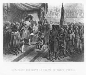 Napoleon Bonaparte presenting the Treaty of Campo Formio (engraving) | Obraz na stenu