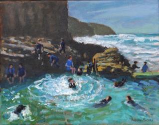 Chapel Rock Pool,Perranporth,Cornwall , 2017 (oil on canvas) | Obraz na stenu