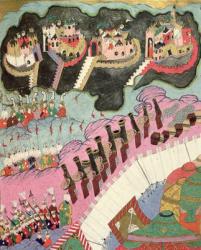 Siege of a Christian Fortress, detail of the artillery, illustration from 'The Military Campaigns of Suleyman I (1494-1566) the Magnificent' (Hunername) by Lokman (vellum) | Obraz na stenu