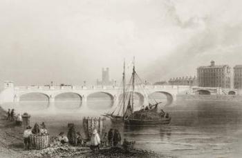 Wellesley Bridge, Limerick, Ireland, from 'Scenery and Antiquities of Ireland' by George Virtue, 1860s (engraving) | Obraz na stenu