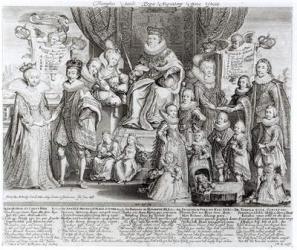 Family Portrait of James I of England (engraving) (b/w photo) | Obraz na stenu