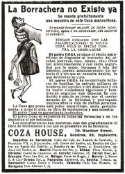 La Borrachera no existe ya. Drunkenness is finished. Spanish advertisement for Polvos Coza or Coza Powders. A marvellous powder which apparently produced repugnance to all kinds of alcoholic drinks and cured alcoholism. From Ilustración Católica, publishe | Obraz na stenu