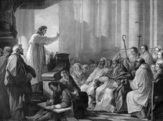 St. Augustine preaching before Valere, Bishop of Hippo (oil on canvas) (b/w photo) | Obraz na stenu