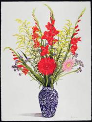 Tiger Lilies, Gladioli and Scabious in a Blue Moroccan Vase (w/c) | Obraz na stenu