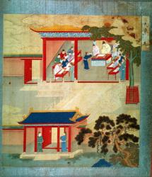 Civil Service Exam Under Emperor Jen Tsung (fl.1022) from a history of Chinese emperors (colour on silk) | Obraz na stenu