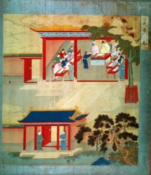 Civil Service Exam Under Emperor Jen Tsung (fl.1022) from a history of Chinese emperors (colour on silk) | Obraz na stenu