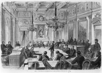 Members of the Commune in session at the Hotel de Ville, Salle des Maires, Paris, 1871 (engraving) (b/w photo) | Obraz na stenu