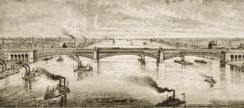 Steel Bridge Crossing the Mississippi River at St. Louis, c.1874, from 'American Pictures', published by The Religious Tract Society, 1876 (engraving) | Obraz na stenu