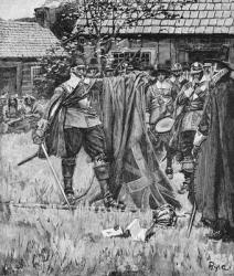 Endicott Cutting the Cross out of the English Flag, illustration from 'An English Nation' by Thomas Wentworth Higginson, pub. in Harper's Magazine, 1883 (litho) | Obraz na stenu