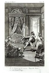 'I am going to kill him...', scene from act II of 'The Marriage of Figaro' by Pierre-Augustin Caron de Beaumarchais (1732-99) engraved by Claude Nicolas Malapeau (1755-1803) 1785 (engraving) (b/w photo) | Obraz na stenu