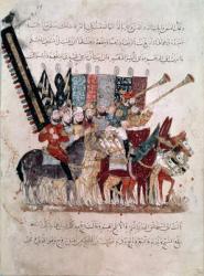 Ar 5847 f.19 Celebration of the end of Ramadan, from 'The Maqamat' (The Meetings) by Al-Hariri, c.1240 (vellum) | Obraz na stenu