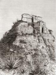 The Pyramid of the Magician, Uxmal, Mexico, aka the Pyramid of the Dwarf, Casa el Adivino, and the Pyramid of the Soothsayer (engraving) | Obraz na stenu