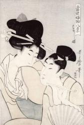 The pleasure of conversation, from the series 'Tosei Kobutsu hakkei' (Eight Modern Behaviours) c.1803 (colour woodblock print) | Obraz na stenu