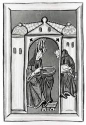 Hildegard of Bingen receiving the Light from Heaven, c.1151 (vellum) (b/w photo) | Obraz na stenu