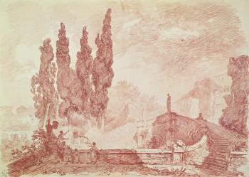 Staircase in the gardens of the Villa d'Este, Tivoli (red chalk on paper) | Obraz na stenu