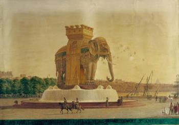 View of the Elephant Fountain at the Place de la Bastille, c.1805-1810 (w/c on paper) | Obraz na stenu