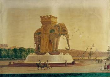 View of the Elephant Fountain at the Place de la Bastille, c.1805-1810 (w/c on paper) | Obraz na stenu