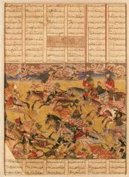 The Charge of the Cavaliers of Faramouz, illustration from the 'Shahnama' (Book of Kings), by Abu'l-Qasim Manur Firdawsi (c.934-c.1020) (gouache on paper) | Obraz na stenu