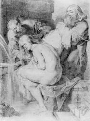Susanna and the Elders, drawn by Lucas Vorsterman, c.1620 (chalk, pen & ink on paper) | Obraz na stenu