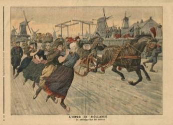Winter in Holland, ice skating on the canal, illustration from 'Le Petit Journal', supplement illustre, 13th January 1907 (colour litho) | Obraz na stenu