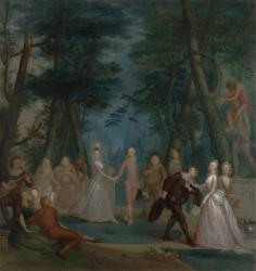 Scene in a Park, with figures from the Commedia dell'Arte, c.1735 (oil on canvas) | Obraz na stenu