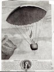 The First Parachute Descent by Andre Jacques Garnerin (1770-1823) over Parc Monceau, 22nd October 1797 (engraving) (b/w photo) | Obraz na stenu