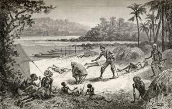 The rescue of Robert H. Nelson and survivors at Starvation Camp, Ipoto, 1890 (wood engraving) | Obraz na stenu