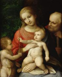 The Virgin and Child surrounded by St John the Baptist and St Joseph, 1517 (oil on wood) | Obraz na stenu